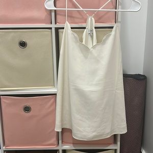 White scalloped v neck tank top